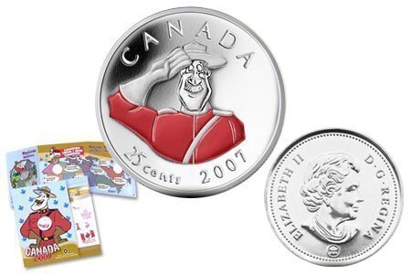 Canada. Elizabeth II. 2007. 25 cents. Canada Day. #09. Royal Canadian Mounted Police. Colored. Nickel coated steel, 4.430 g., KM#704. UNC