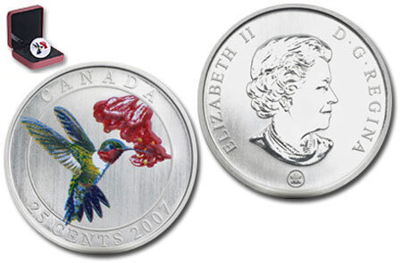 Canada. Elizabeth II. 2007. 25 cents. Series: Birds of Canada # 01. Ruby-headed Hummingbird. Colored. Fe-Ni 12.610 g., KM#707. UNC