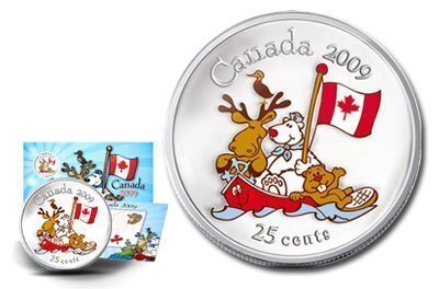 Canada. Elizabeth II. 2009. 25 cents. Canada Day 11. Happy Canada Day! Churchell's back! Colored. Nickel coated steel, 4.430 g., KM # 885 UNC