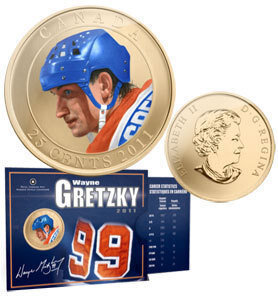 Canada. Elizabeth II. 2011. 25 cents. Hockey Stars: Wayne Gretzky. Colored. Cu-Ni 12.610 g., KM#. UNC