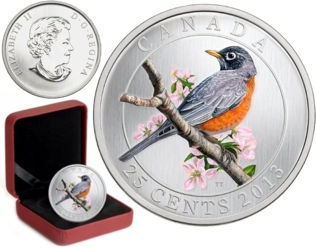 Canada. Elizabeth II. 2013. 25 Cents. Series: Birds of Canada # 11. American Noon. Fe-Ni 12.610 g., KM#1373. BU/Colored. UNC