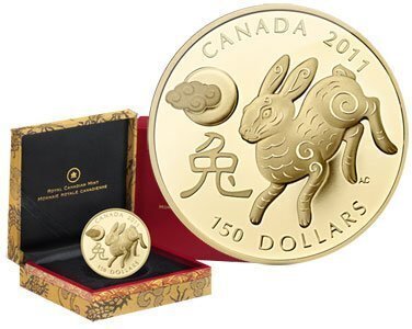 Canada. Elizabeth II. 2011. 150 Dollars. Series: Chinese Lunar Calendar. #02 - Year of the Rabbit. 0.750 Gold 0.420 Oz. AGW. 11.840 g. PROOF Mintage: 2,500