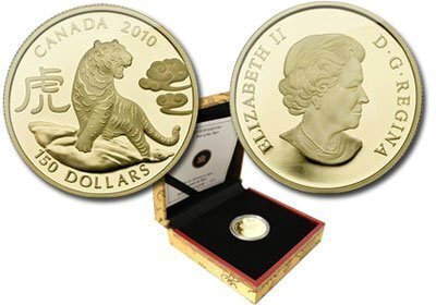 Canada. Elizabeth II. 2010. 150 Dollars. Series: Chinese Lunar Calendar. #01. - Year of the Tiger. 0.750 Gold 0.420 Oz. AGW. 11.840 g. PROOF. Mintage: 2,500