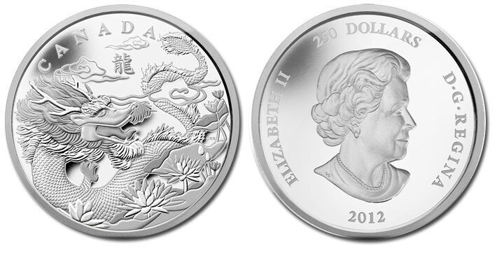 Canada. Elizabeth II. 2012. 250 Dollars. Series: Chinese Lunar Calendar. #01 - Year of the Dragon. 0.9999 Silver 35.270 Oz., ASW., 1001.50 g., PROOF. Mintage: 5,888