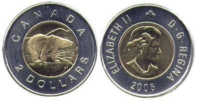 Canada. Elizabeth II. 2006. 2 dollars. Polar Bear. No RCM logo. Ni, Cu, Al. 7.30 g., Proof-Like.