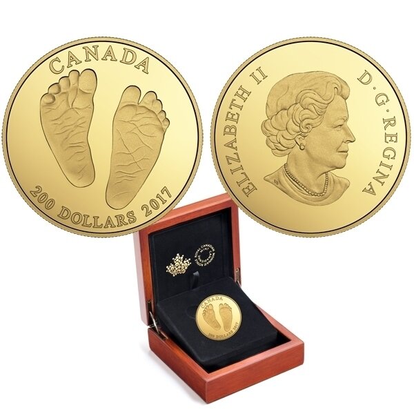 Canada. Elizabeth II. 2017. 200 Dollars. Series: Birth of a Child. Welcome to the World! 0.9999 Gold 0.54 Oz., AGW 15.43 g., PROOF. Mintage: 1,500