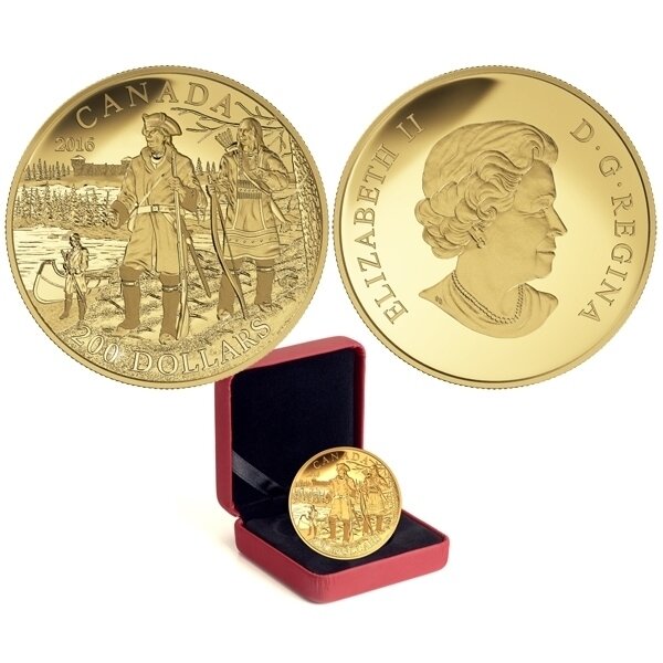 Canada. Elizabeth II. 2016. 200 Dollars. Series: Great Explorers of Canada. #05. Pierre Gautier de la Verendry. 0.999 Gold 0.54 Oz., AGW 15.43 g., KM # PROOF. Mintage: 1,000