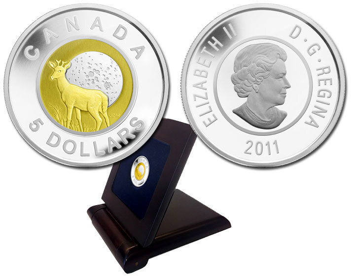 Canada. Elizabeth II. 2011. 5 Dollars. Series: Full Moon. #01. Caribou. Bi-Metallic. 0.925 Silver & Niobium. 0.2733 Oz., ASW., 8.50 g., KM#1130. PROOF