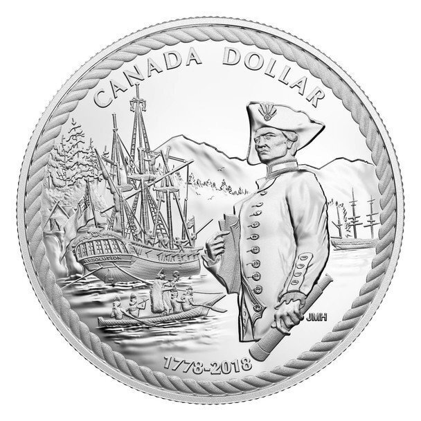 Canada. Elizabeth II. 2018. 1 Dollar. 240 years of Captain Cook's Landing at Nootka Sound. 0.999 Silver 0.745 Oz. ASW., 23.170 g., KM#. PROOF