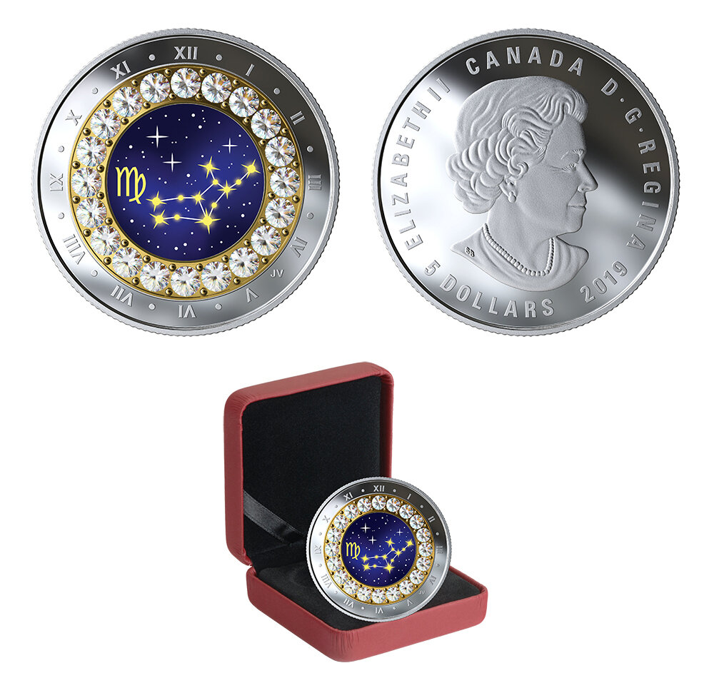 Canada. Elizabeth II. 2019. 5 Dollars. Series: Zodiac 2019. # 09 - Virgo. 0.9999 Silver 0.25 Oz., ASW., 7.96 g., PROOF/Crystal. Mintage: 4,000