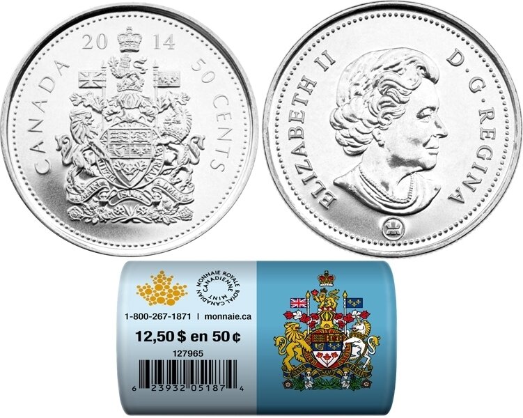 Canada. Elizabeth II. 2014. 50 Cents - a roll of 25 coins. Fe-Ni 6.90 g. UNC. Mintage: 500,000