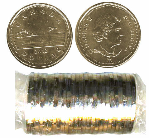 Canada. Elizabeth II. 2012. 1 Dollar - a roll of 25 coins. Loon. RCM logo. Ni-Cu. KM#. UNC
