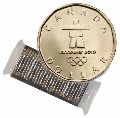 Canada. Elizabeth II. 2010. 1 dollar - a roll of 25 coins. Series: 2010 Olympics in Vancouver. Lucky Loonie. Totem. Ni-Cu. KM#. UNC