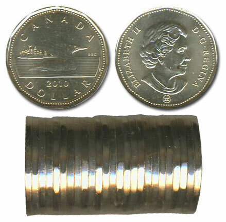 Canada. Elizabeth II. 2010. 1 dollar - a roll of 25 coins. Loon. RCM logo. Ni-Cu. KM#. UNC