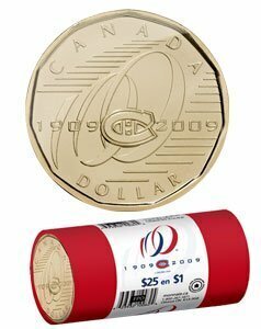 Canada. Elizabeth II. 2009. 1 dollar - a roll of 25 coins. Series: Hockey. 100 years for the Montreal Canadians team. Ni-Cu. KM#. UNC. (SPECIAL PACKAGE RCM).