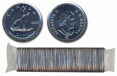 Canada. Elizabeth II. 2009. 10 cents - a roll of 50 coins. Bluenose. Type: 1979. Nickel 2.07 g. UNC