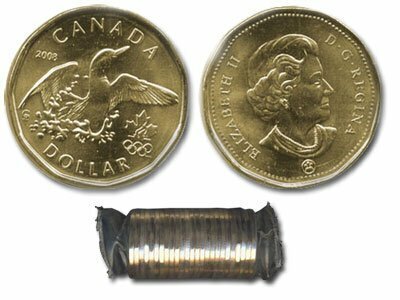 Canada. Elizabeth II. 2008. 1 dollar - a roll of 25 coins. Lucky Loonie. Logo of the Olympic Games. Ni-Cu. KM#. UNC