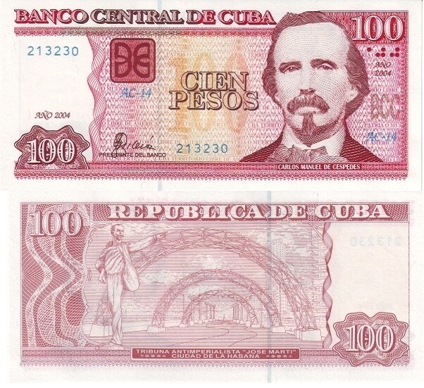 Cuba. Paper money. 1997-2019. 100 pesos CUP * 100 pieces. Carlo Manuel de Céspedes. Type: 1997. Series/No.:. Signature:. Catalog #. PRESS (UNC)