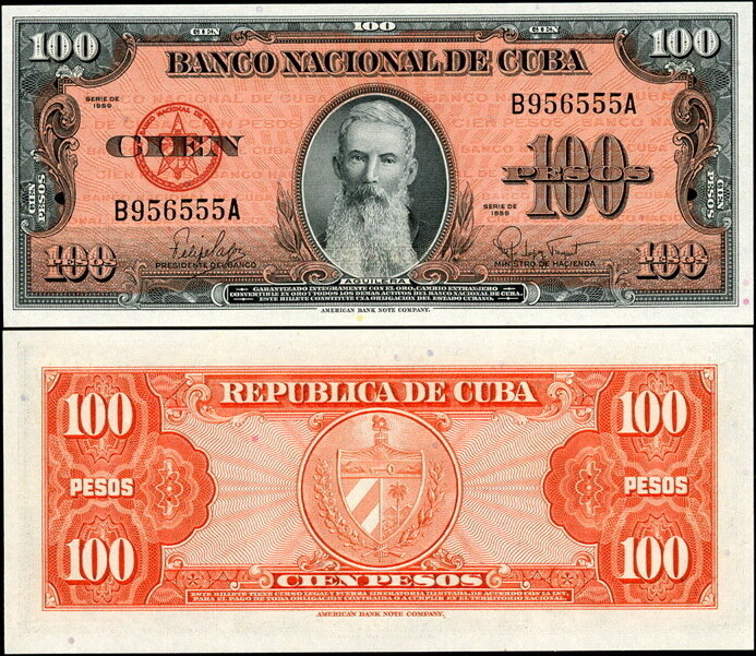 Cuba. Paper money. 1959. 100 pesos * 100 pieces. Aguelera. Type: 1959. Series/No.:. Signature:. Catalog #. PRESS (UNC)