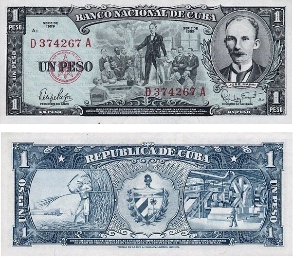 Cuba. Paper money. 1959. 1 peso * 100 pieces. Jose Marty. Type: 1956-1960. Series/No.:. Signature:. Catalog #. PRESS (UNC)