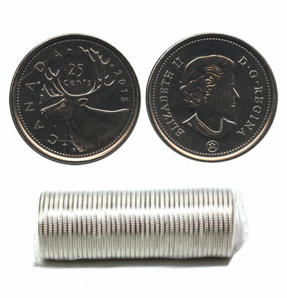 Canada. Elizabeth II. 2015. 25 Cents - a roll of 40 coins. Caribou. Fe-Ni 4.430 g. UNC