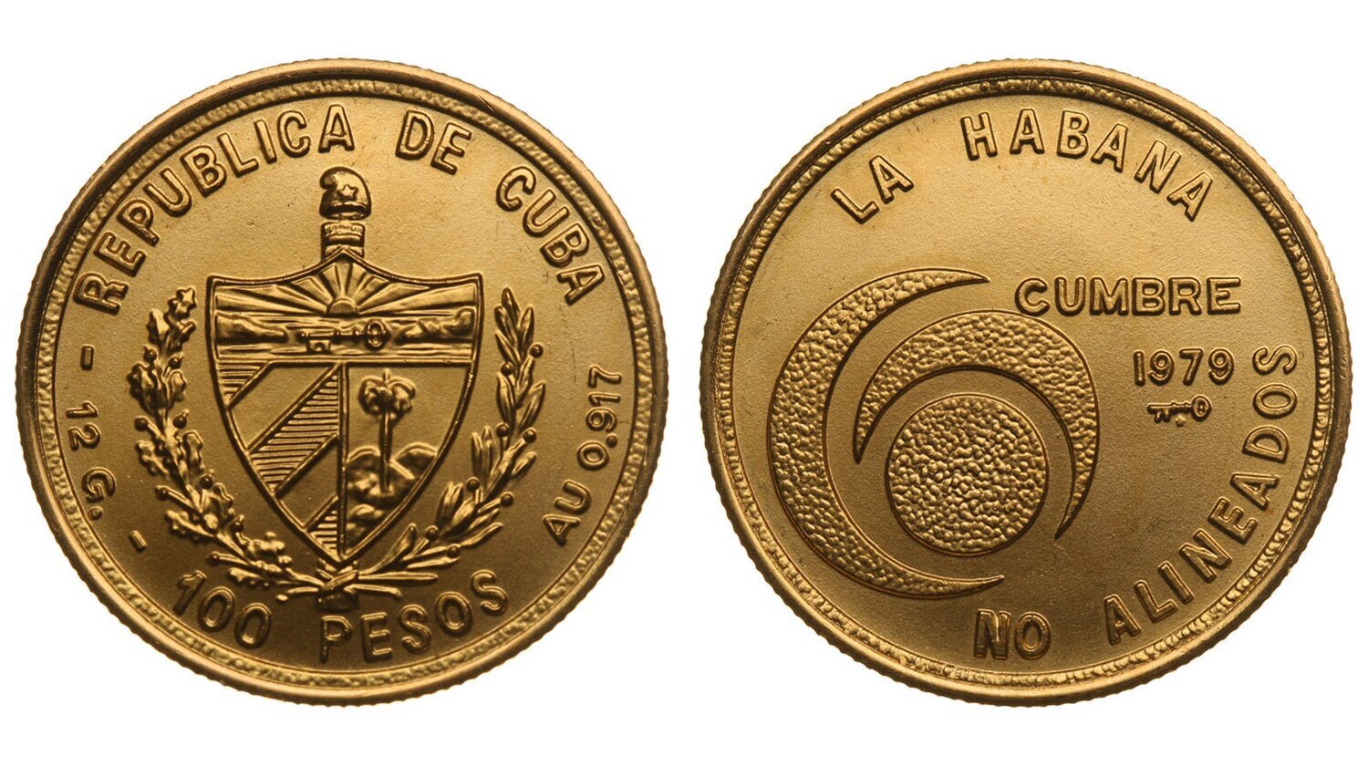Cuba. 1979. 100 pesos. Series: 6th Summint of Nonaligned Countres. -#1. Havana '79. 0.917 Gold. 0.3515 Oz AGW 16.0g., BU. KM#45. UNC