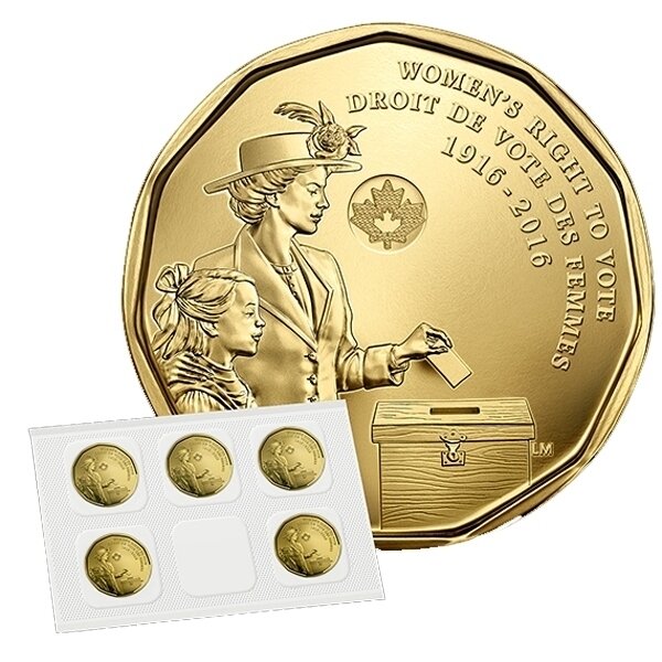 Canada. Elizabeth II. 2016. 1 Dollar. A set of 5 coins. 1916-2016. 100 Years of Women's Voting Rights. Ni-Cu. KM#. UNC