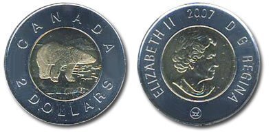 Canada. Elizabeth II. 2007. 2 dollars. Polar Bear. RCM logo. Ni, Cu, Al. 7.30 g., Proof-Like