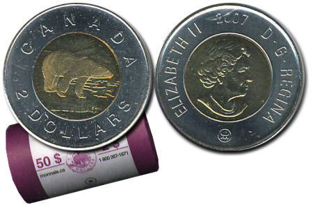 Canada. Elizabeth II. 2007. 2 dollars. Polar Bear. Logo RCM. Ni, Cu, Al. 7.30 g. UNC