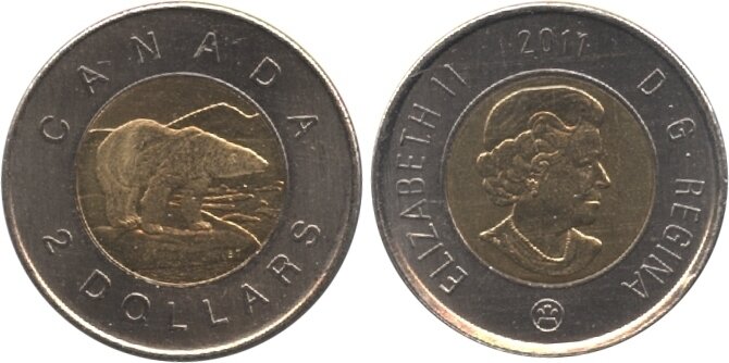 Canada. Elizabeth II. 2011. 2 dollars. Polar Bear. RCM logo. Ni, Cu, Al. 7.30 g. Proof-Like