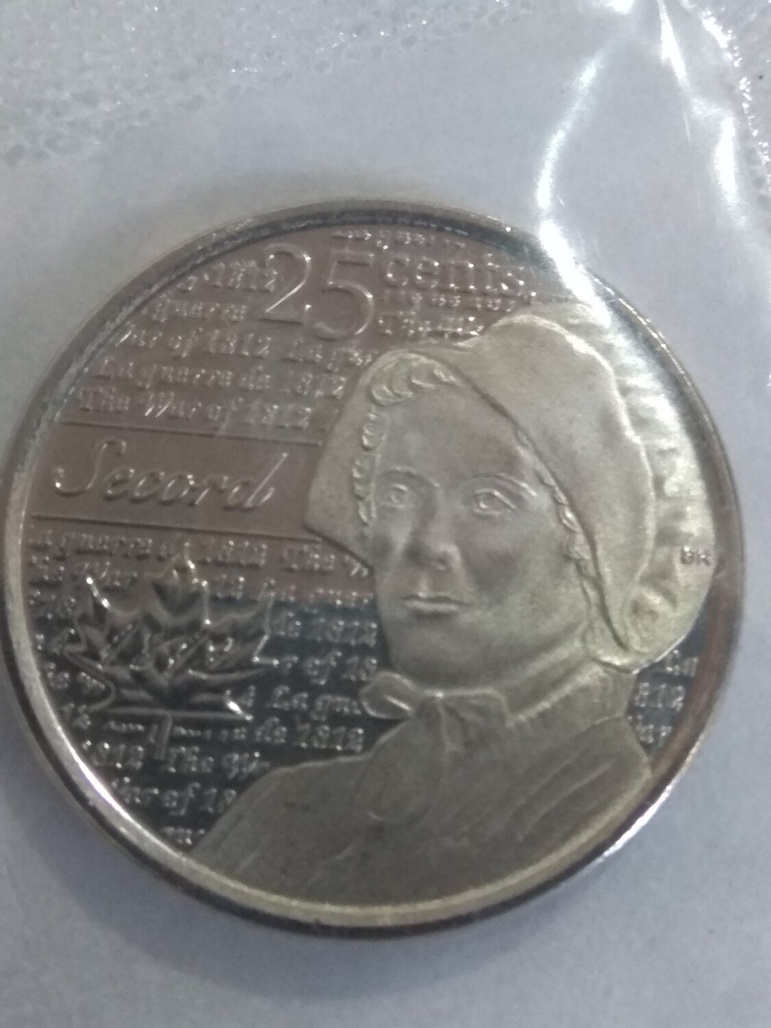 Canada. Elizabeth II. 2013. 25 cents. Series: 1812-2012. Heroes of the War of 1812 # 07. Laura Secord. Fe-Ni 4.430 g. Proof-like