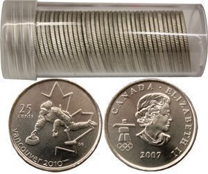 Canada. Elizabeth II. 2007. 25 cents. 2010 Vancouver Winter Olympics. #01. Curling. Fe-Ni 4.430 g., KM#682. UNC.