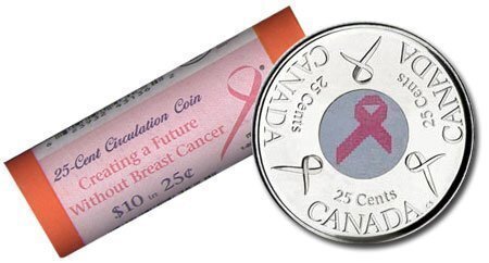 Canada. Elizabeth II. 2006. 25 cents. Pink ribbon. Colored. Fe-Ni. 4.40 g., KM#635. UNC