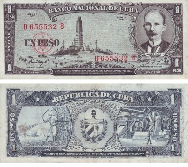 Cuba. Paper money. 1957. 1 peso. Jose Marty. Type: 1957. Series/No.:. Signature:. Catalog #. PRESS (UNC)