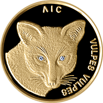 Belarus. 2003. 50 Rubles. Fox. 0.999 Gold. 0.250 Oz., AGW 7.78 g., Diamond 2 pcs - 0.0066 carats, color - TW, purity - VVS. PROOF. Mintage: 2,000