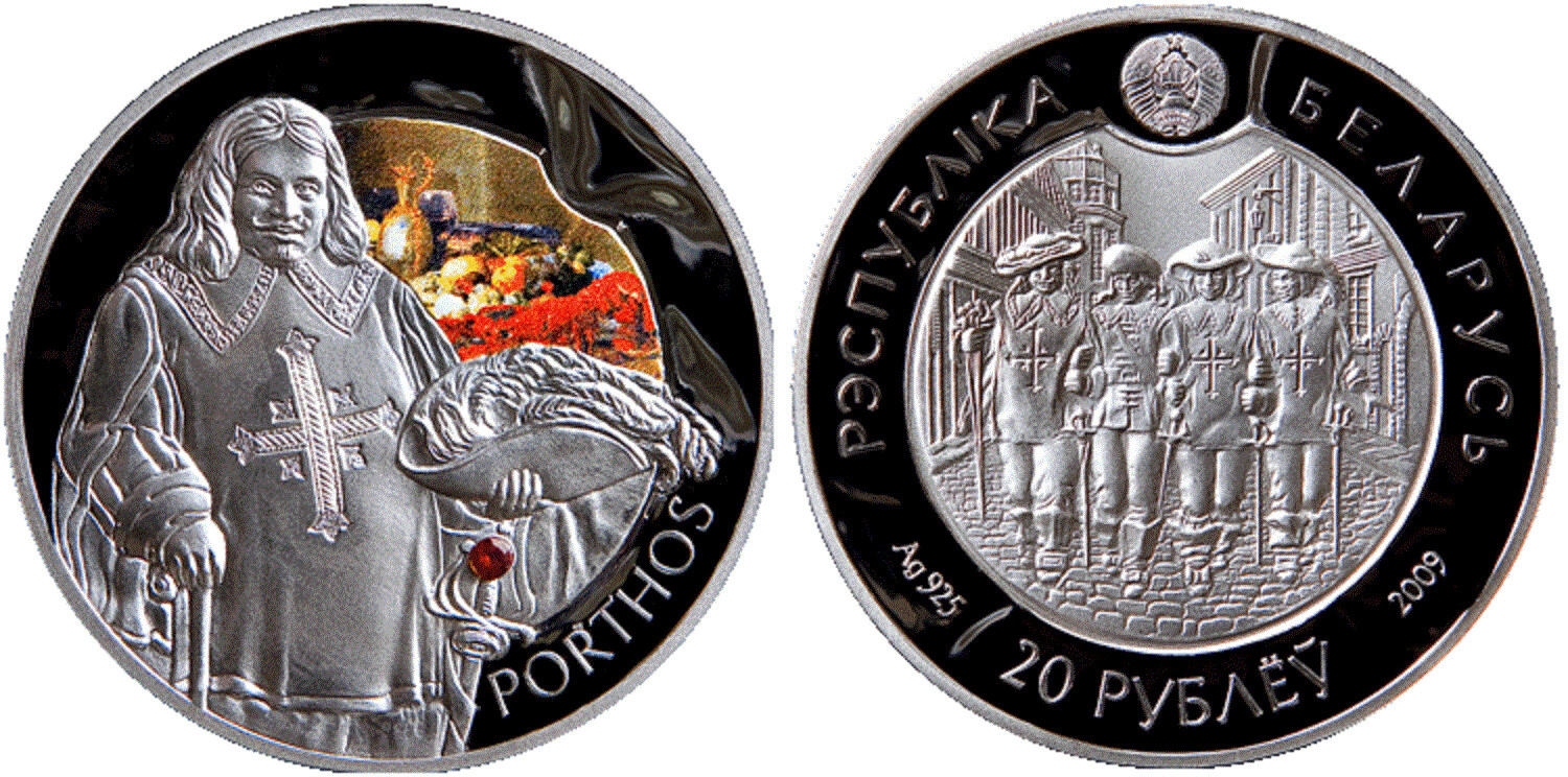 Belarus. 2009. 20 Rubles. Series: Three Musketeers. Porthos. 0.925 Silver. 0.8412 Oz., ASW. 28.28 g. PROOF/Colored. Mintage: 5,000