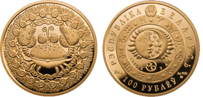 Belarus. 2011. 100 Rubles. Series: Horoscope. Cancer. 0.900 Gold. 0.4486 Oz., AGW 15.50 g., PROOF. Mintage: 2,000