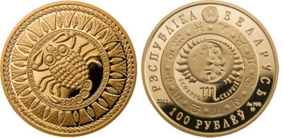 Belarus. 2011. 100 Rubles. Series: Horoscope. Scorpio. 0.900 Gold. 0.4486 Oz., AGW 15.50 g., PROOF. Mintage: 2,000