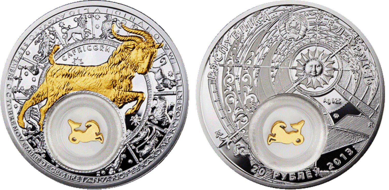 Belarus. 2013. 20 Rubles. Series: Zodiac Signs - 2013. Capricorn. 0.925 Silver. 0.8411 Oz., ASW. 28.280g. PROOF. Mintage: 10,000