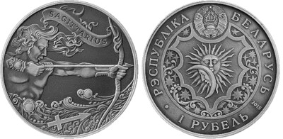 Belarus. 2015. 1 Ruble. Series: Zodiac Horoscope. Sagittarius. Cu-Ni. 19.50 g., UNC. Mintage: 3,333