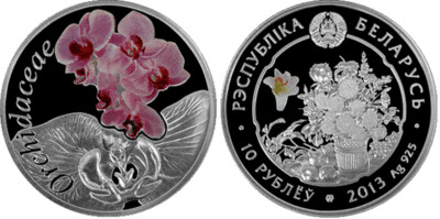 Belarus. 2013. 10 Rubles. Series: Flowers. Orchid (Orchidaceae). 0.925 Silver. 0.4206 Oz., ASW. 14.140 g., PROOF - Colored. Mintage: 8,000