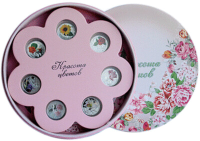 Belarus. 2013. 10 Rubles. A set of 10 silver coins. Series: Flowers. 0.925 Silver. 4.206 Oz., ASW. 14.140 g.*10 = 141.40 g., PROOF - Colored. Mintage: 8,000