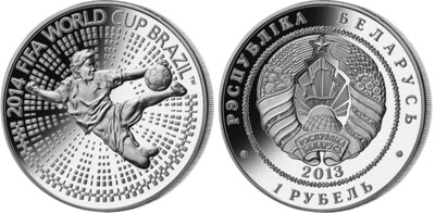 Belarus. 2013. 1 Ruble. 2014 FIFA World Cup. Brazil. Cu-Ni. 27.03 g., Proof-like. Mintage: 5,000
