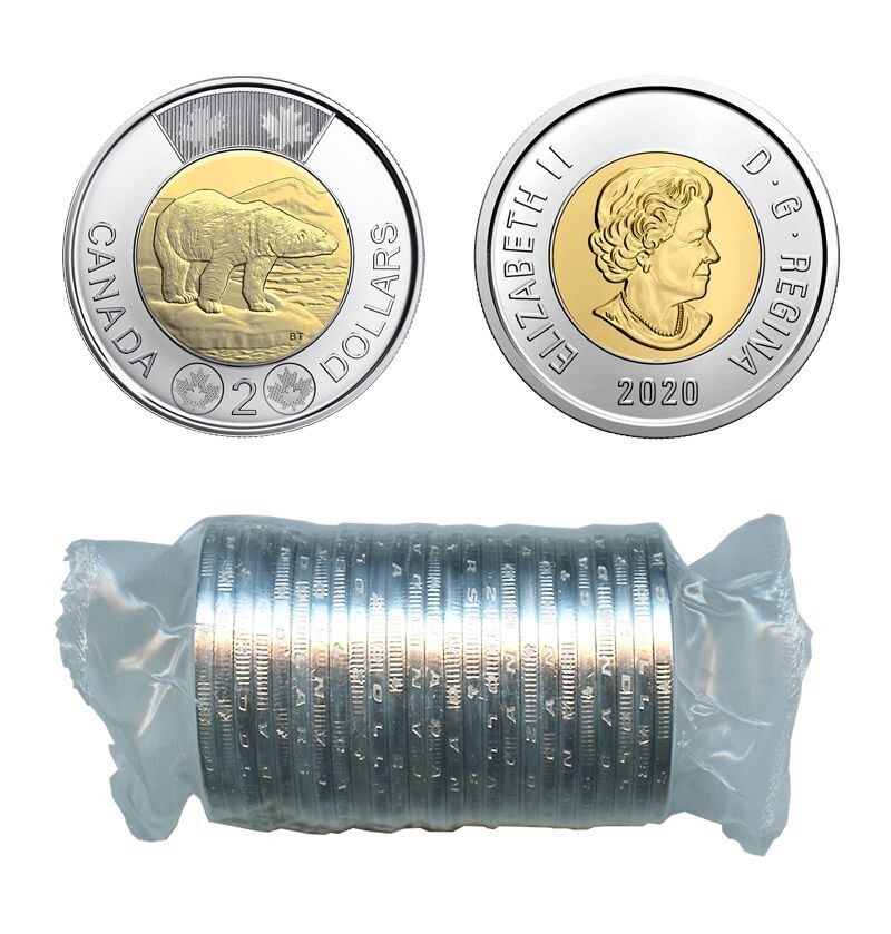 Canada. Elizabeth II. 2020. 2 Dollars - 1 roll of 25 coins. Polar Bear. Ni, Cu, Al. 7.30 g. UNC