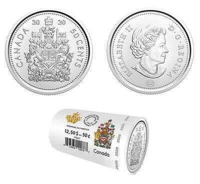 Canada. Elizabeth II. 2020. 50 Cents - a roll of 25 coins. Fe-Ni 6.90 g. UNC. Mintage: 30,000