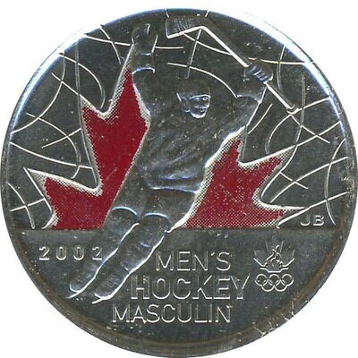 Canada. Elizabeth II. 2009. 25 cents. 2010 Vancouver Winter Olympics # 13. Men's Hockey - gold medal. Colored. Fe-Ni 4.430 g., KM#1063a. UNC