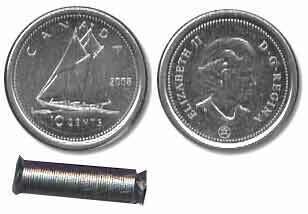 Canada. Elizabeth II. 2008. 10 cents - a roll of 50 coins. Bluenose. Type: 1979. Nickel 2.07 g. UNC