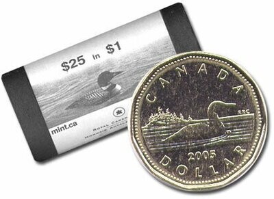 Canada. Elizabeth II. 2005. 1 dollar - a roll of 25 coins. Lucky Loonie. Ni-Cu. KM#. UNC. (SPECIAL PACKAGE from RCM).