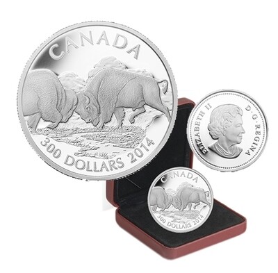 Canada. Elizabeth II. 2014. 300 Dollars. Series: Battle. #01. Two Bison. 0.9995 Platinum 0.999 Oz., APW 31.11 g., KM#1552. PROOF. Mintage: 200