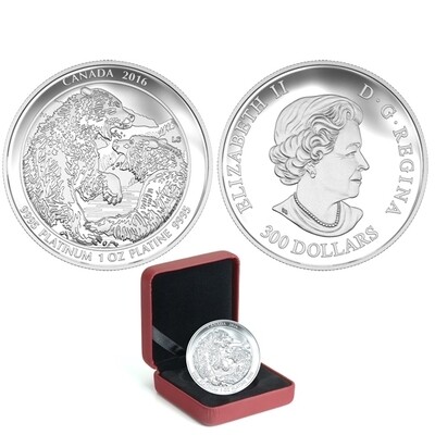Canada. Elizabeth II. 2016. 300 Dollars. Series: Battle. #03. Two Grizzlies. 0.9995 Platinum 0.999 Oz., APW 31.11 g., KM#. PROOF. Mintage: 200 Canada. Elizabeth II. 2016. 300 Dollars. Series: Battle. #03. Two Grizzlies. 0.9995 Platinum 0.999 Oz., APW 31.11 g., KM#. PROOF. Mintage: 200